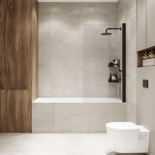 Шторка на ванну Wide Open 1500х700 прозрачное стекло/профиль черный (распашная на монопетле) 1500х700