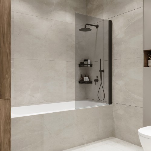 Шторка на ванну Wide Open 1500х700 тонированое стелко/профиль черный (распашная на монопетле) 1500х700