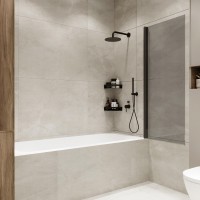 Шторка на ванну Wide Open 1500х700 тонированое стелко/профиль черный (распашная на монопетле) 1500х700