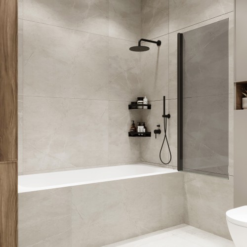 Шторка на ванну Wide Open 1500х700 тонированое стелко/профиль черный (распашная на монопетле) 1500х700