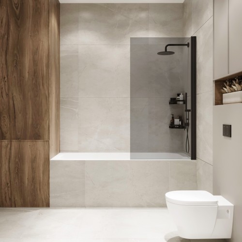 Шторка на ванну Wide Open 1500х700 тонированое стелко/профиль черный (распашная на монопетле) 1500х700